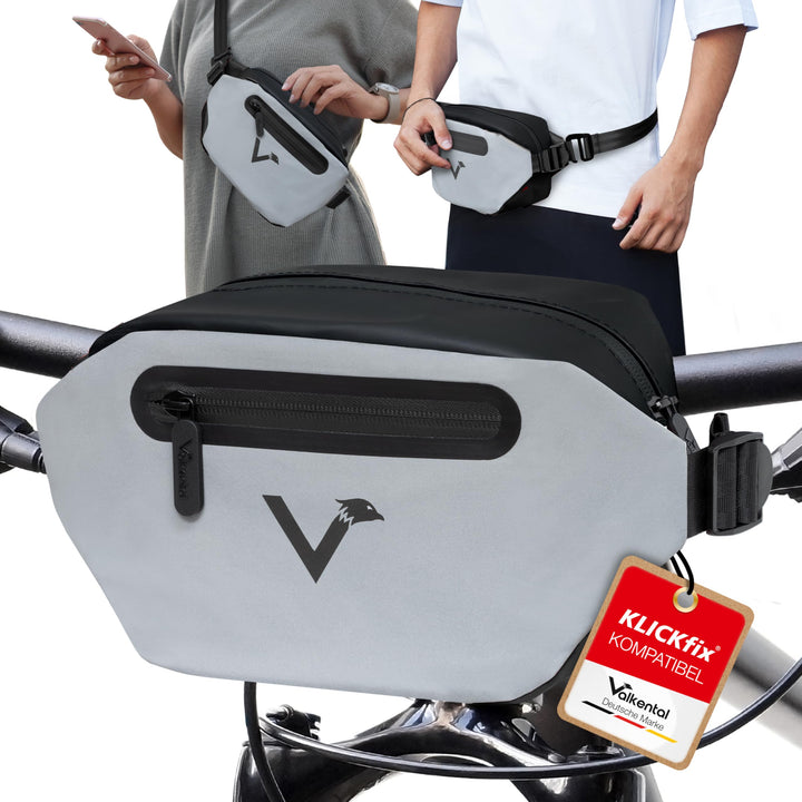 Valkental x KLICKfix 3in1 Lenkertasche 4L, Handyfach, Ebike geeignet | Vollreflektierend für hohe Si