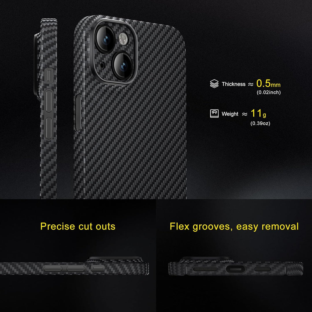 memumi Carbon Hülle für iPhone 15, 0,5 mm Superdünne, Hülle aus echter Aramidfaser [100% Aramidfaser
