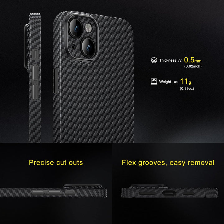 memumi Carbon Hülle für iPhone 15, 0,5 mm Superdünne, Hülle aus echter Aramidfaser [100% Aramidfaser