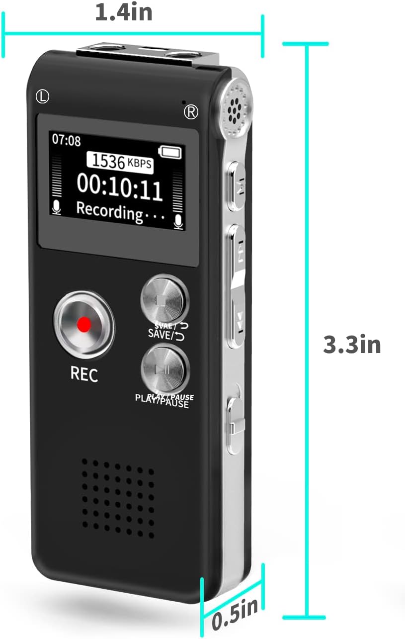 Digitales Diktiergerät, 32GB, Mini-Aufnahmegerät, unterstützt 30 Stunden kontinuierliche Aufnahme, w