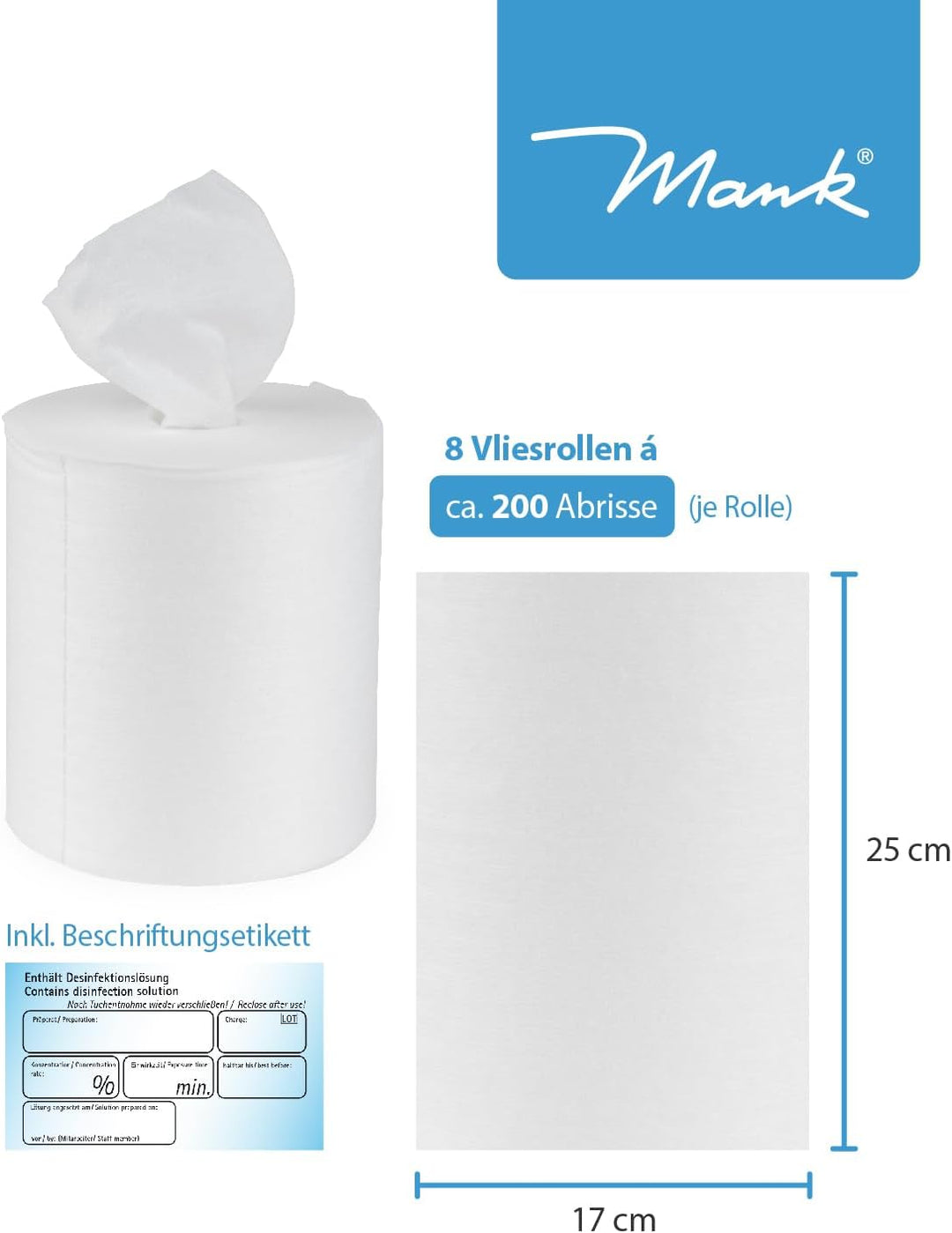 Reinigungstüver M-Wipes aus Spunlace Nachfüllrolle für Spendereimer Weiss Vliesrolle Wischtuch Perfe