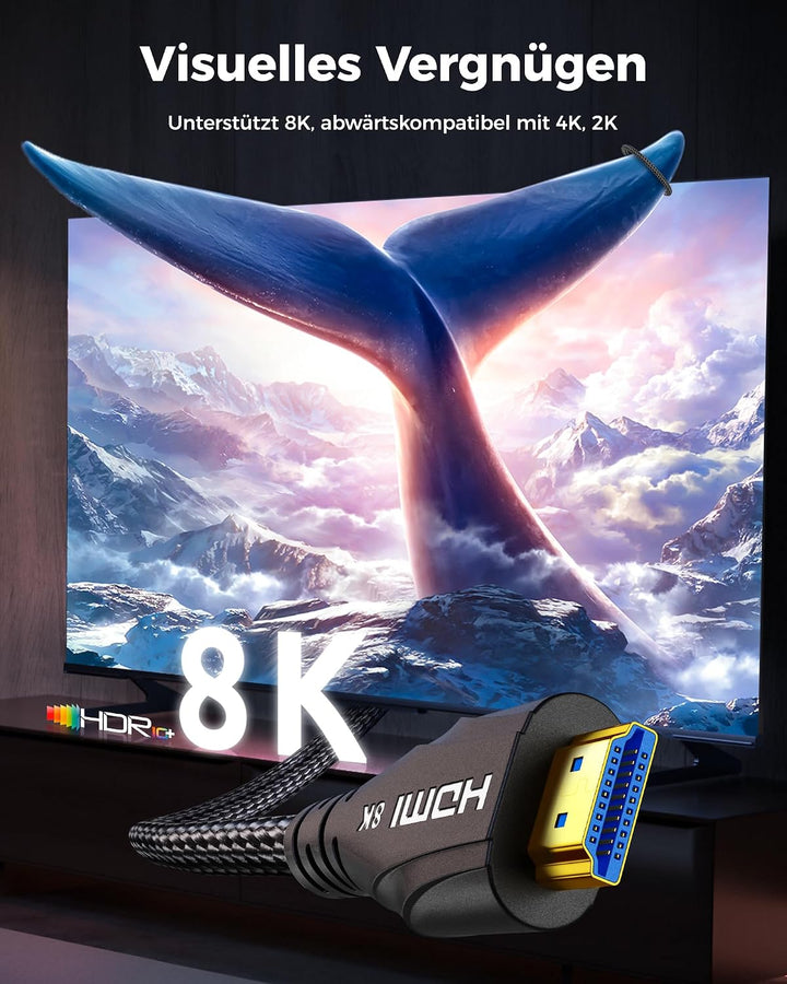 Cratree HDMI Kabel 7.5 Meter lang - 48Gbps HDMI 2.1, Ultra High Speed HDMI Geflochtenes Kabel 4K 120