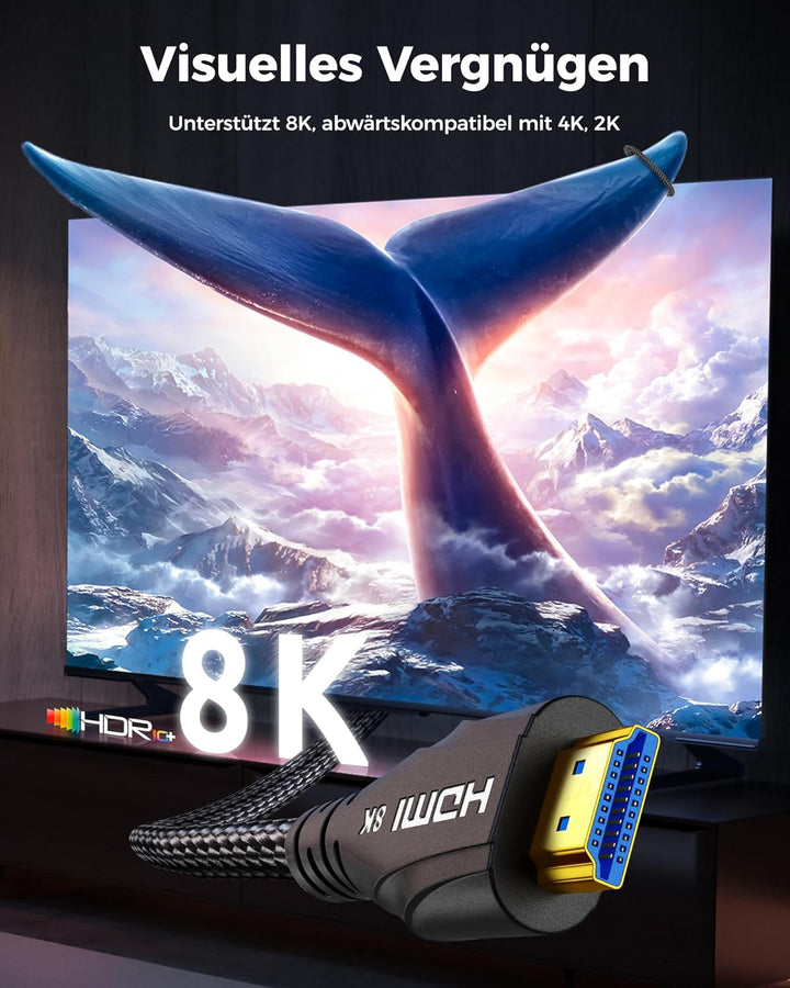 HDMI Kabel 5 Meter lang - 8K HDMI Kabel High Speed, 48Gbps Geflochtenes, 8K 60Hz, 4K 120Hz, eARC, HD