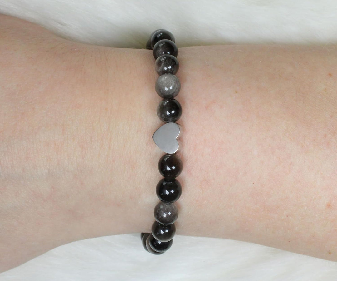 Echtes Edelstein Armband mit 6mm Perlen und Edelstahlherz - verschiedene Längen - Heilstein Schutzst