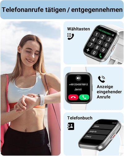 Tensky Smartwatch Damen Herren mit Telefonfunktion 1,8'' Alexa Integriert Fitnessuhr 100 Sportmodi,