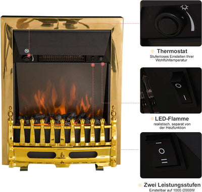 HOMCOM Elektrokamin Kamin Kaminofen Elektrischer Wandkamin Flammeneffekt 1000/2000W 48,2 x 18,5 x 59