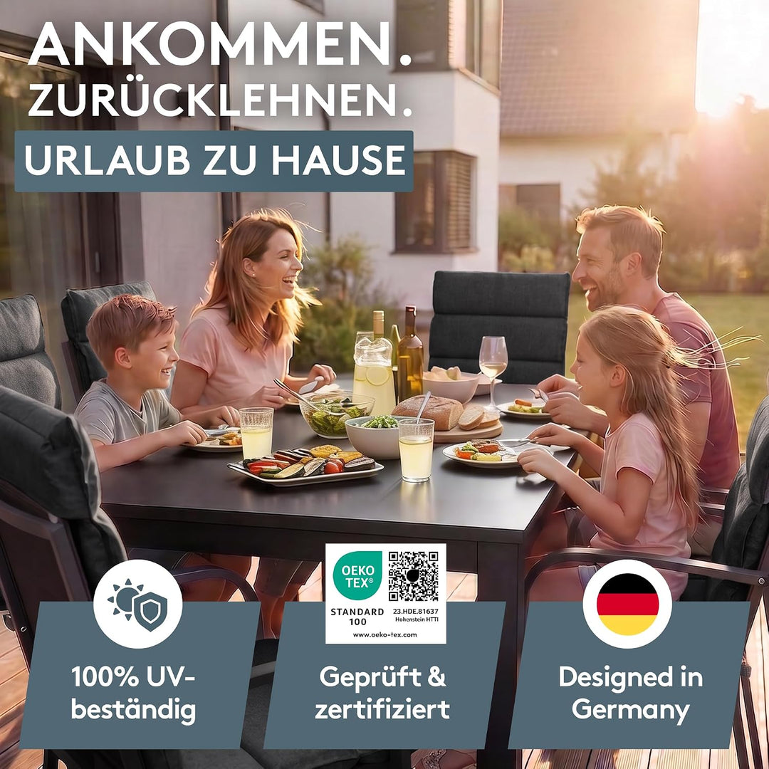 LILENO HOME Gartenstuhl Auflagen als [2er Set - Hochlehner] in Anthrazit - Bequeme Liegen als Sitzau