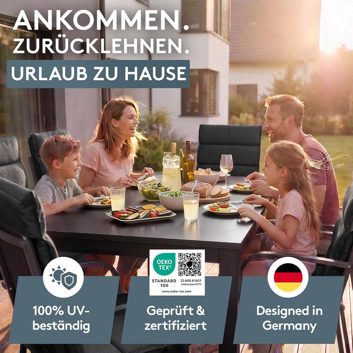 LILENO HOME Gartenstuhl Auflagen als [2er Set - Hochlehner] in Anthrazit - Bequeme Liegen als Sitzau