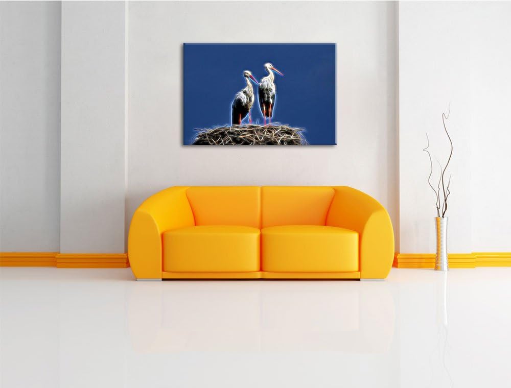 zwei stolze Störche im Nest NewArt Format: 100x70 cm auf Leinwand, XXL riesige Bilder fertig gerahmt