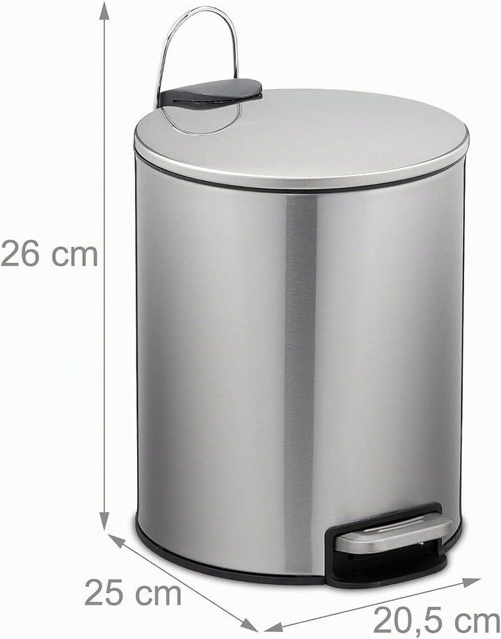 Relaxdays Kosmetikeimer 5 Liter, Edelstahl, Badabfallbehälter mit Inneneimer, Absenkautomatik, runde