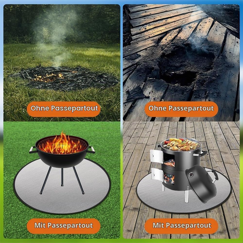 Faltbare Grillunterlage Bodenschutz, Wasserbeständige Grillmatte für BBQ Grills, Kamin, Boden, Rasen