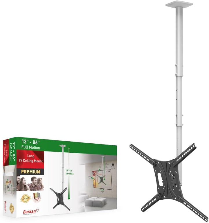 Barkan Lange Weiss TV Deckenhalterung, 13 - 75 Zoll Neigbar / Vollbewegung flach & Curved Fernseher