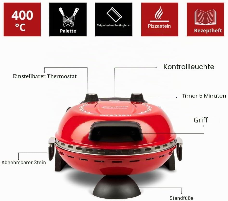 G3 Ferrari G1017702 Pizza Delizia Anniversary, Pizzaofen, 1200 W, 400 °C, limitierte Edition Jubiläu