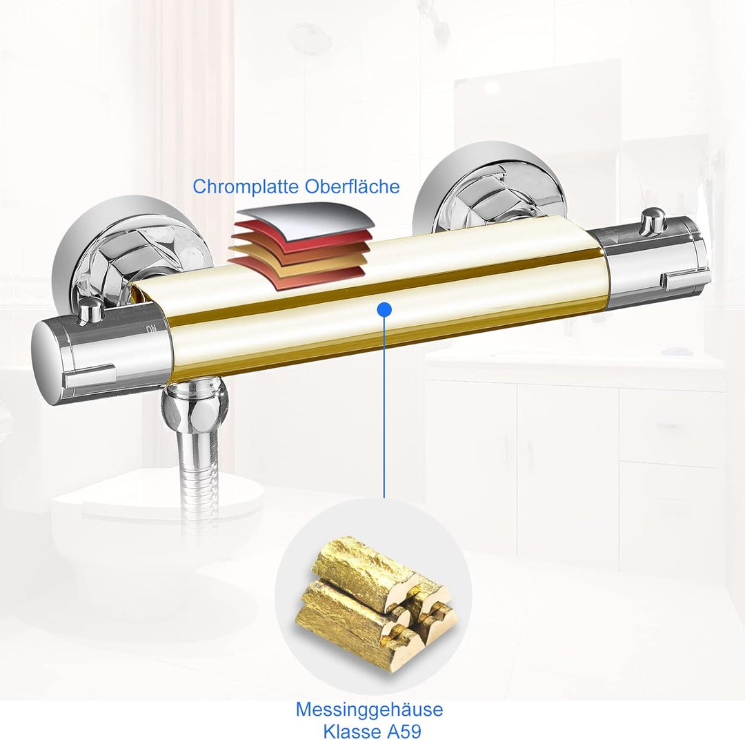 KEOKBON Duschthermostat mit Sicherheitstaster 38℃, Aufputz Thermostat Duscharmatur, Dusche mit Konst