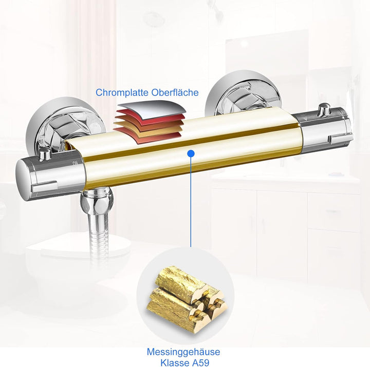 KEOKBON Duschthermostat mit Sicherheitstaster 38℃, Aufputz Thermostat Duscharmatur, Dusche mit Konst