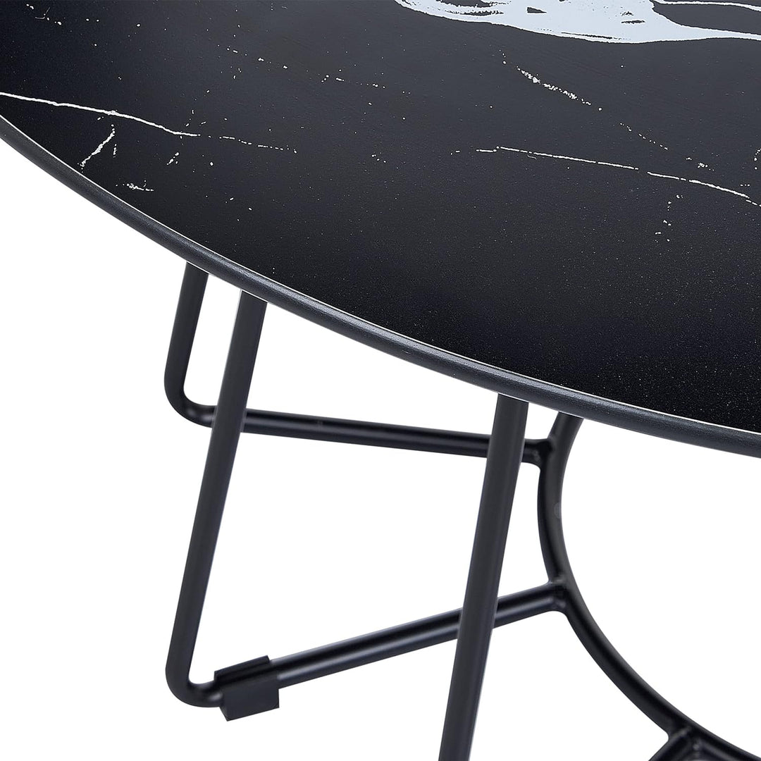 Couchtisch rund Gestell Metallkäfig schwarz Marmorplatte schwarz Bernie