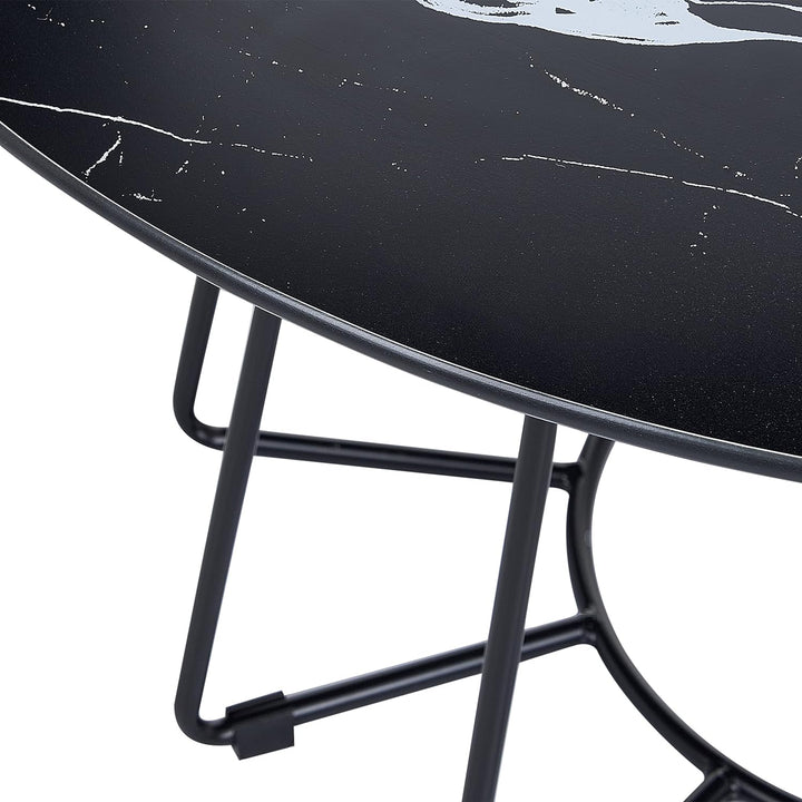 Couchtisch rund Gestell Metallkäfig schwarz Marmorplatte schwarz Bernie