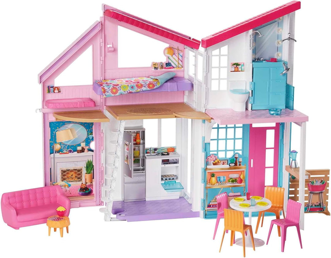 Barbie Malibu Haus, zweistöckige Traumvilla, mit 6 Zimmern, 25+ Barbie Zubehör, ohne Barbie Puppen,