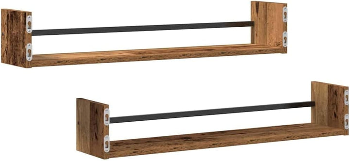 vidaXL Wandregal Wandmontiert 2 pcs Altholz 80 x 16 x 14 cm, Rechteckiges, modernes Wandregal, viel