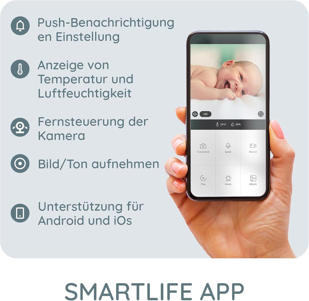 Alecto SMARTBABY10BK WiFi Babyphone mit Kamera HD 1080p - Indoor Smart Babyfon mit Mobiltelefonsteue