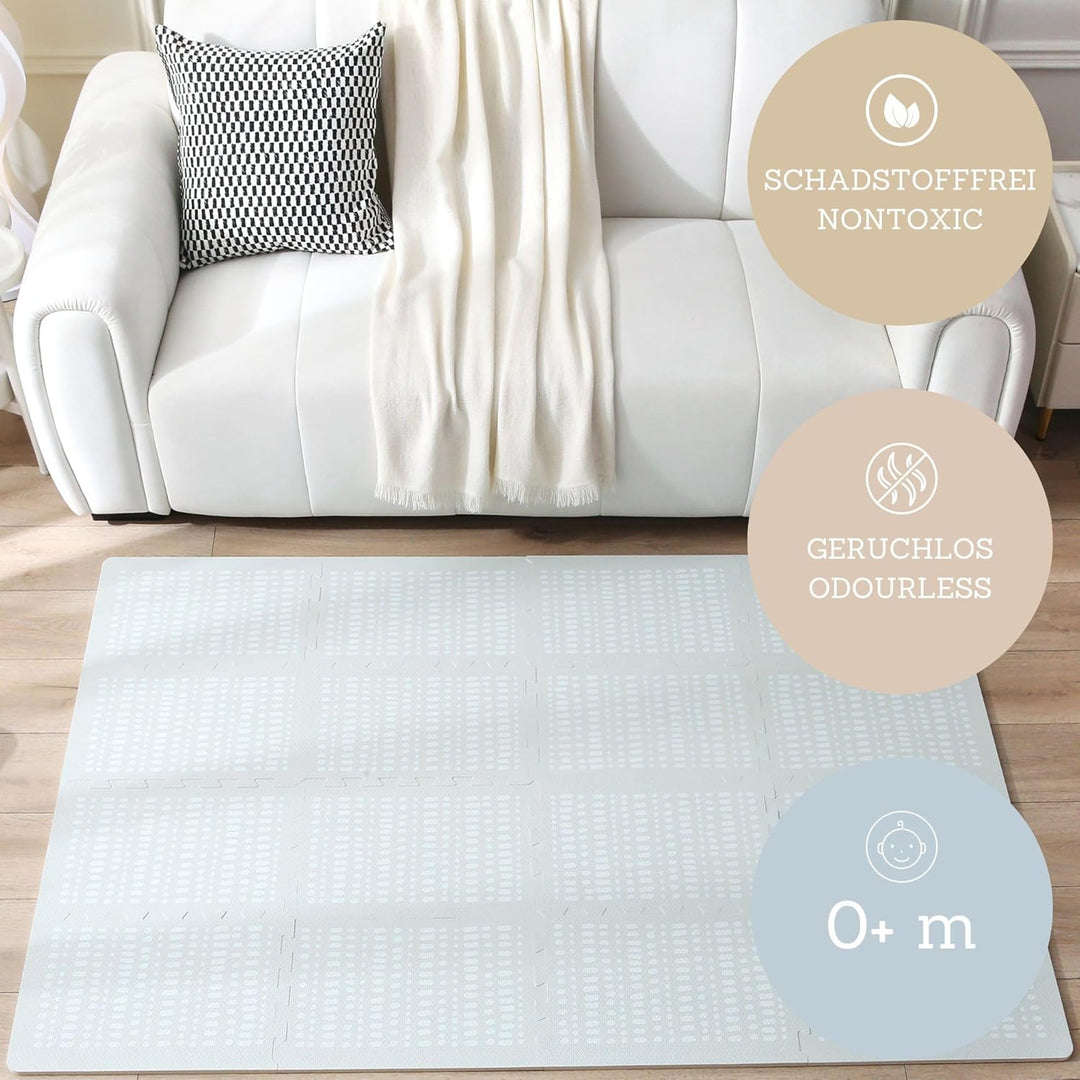 Stylische Puzzlematte Baby 1,7x1,2m Hygge Grau – 16 XL-Platten mit Kanten – Dicke & weiche Baby Spie