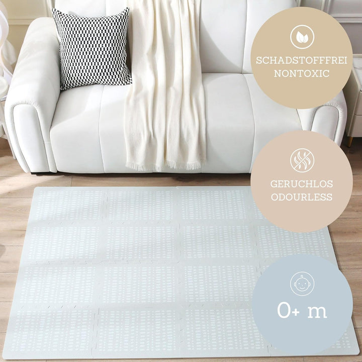 Stylische Puzzlematte Baby 1,7x1,2m Hygge Grau – 16 XL-Platten mit Kanten – Dicke & weiche Baby Spie