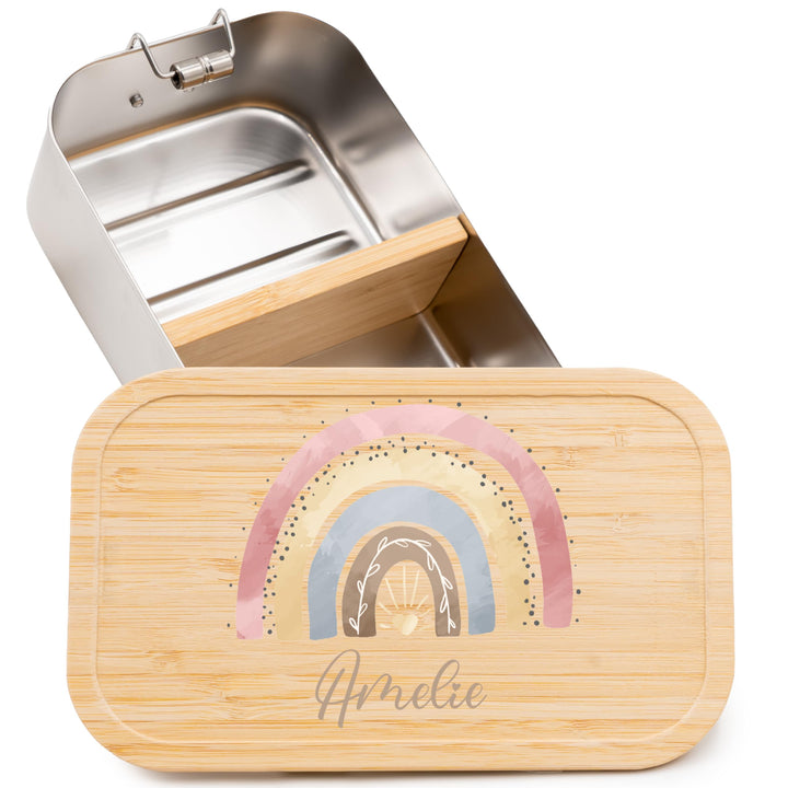 Kidsmood - Personalisierte Brotdose Kinder mit Fächern – Edelstahl Snackbox mit Fächern für Schule &