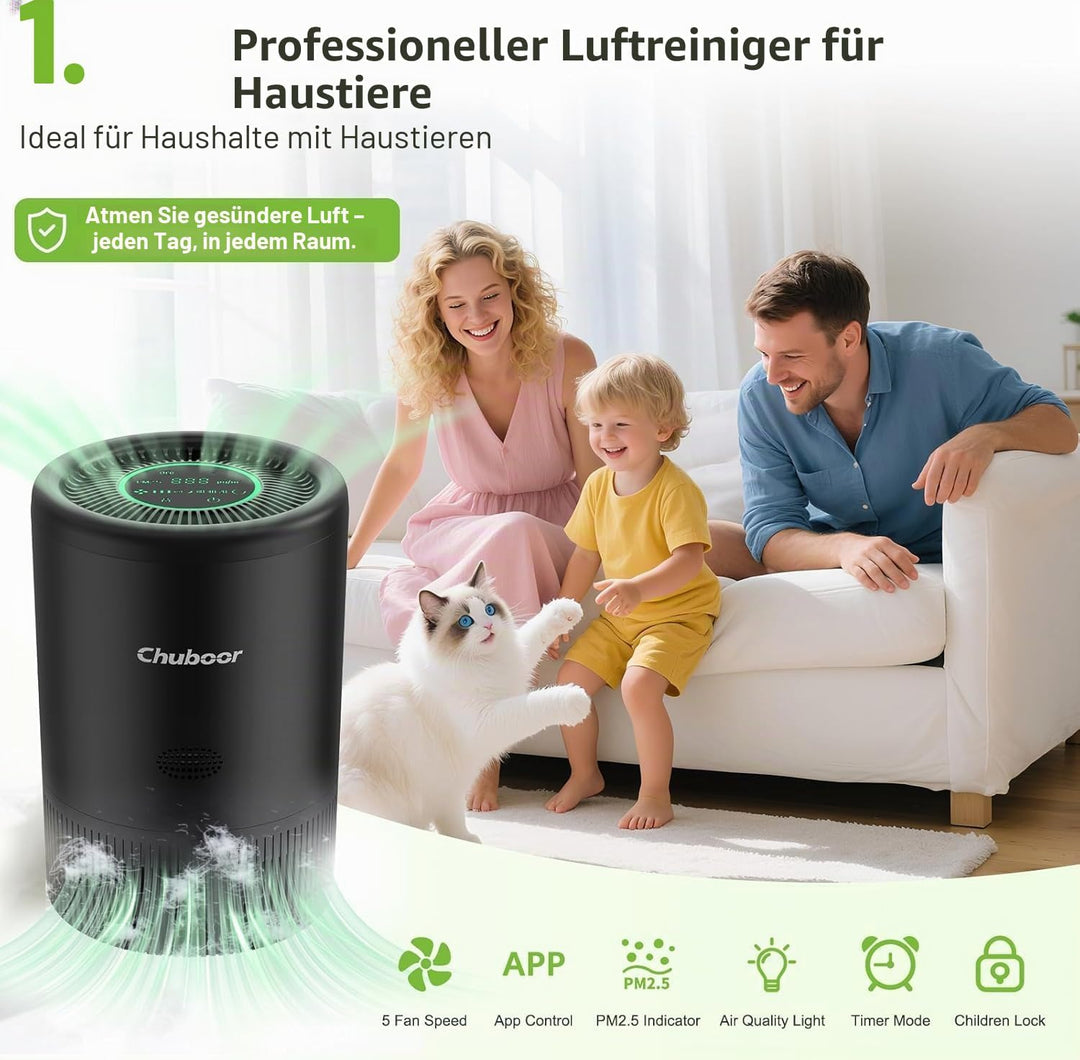 Luftreiniger Allergiker, Lufutreiniger 3 Geschwindigkeiten, 25dB HEPA Luftfilter gegen Schimmel, Sta