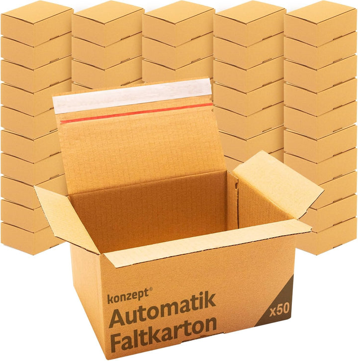 Konzept 11 - Versandkarton 20x15x15cm Set 50 Stk. Faltkartons mit Deckel Selbstklebend, Kleine Karto