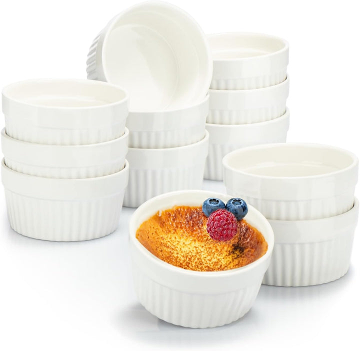 COM-FOUR® 12x Soufflé Förmchen - Creme Brulee Schälchen aus Keramik - Ofenfeste Förmchen - Dessertsc