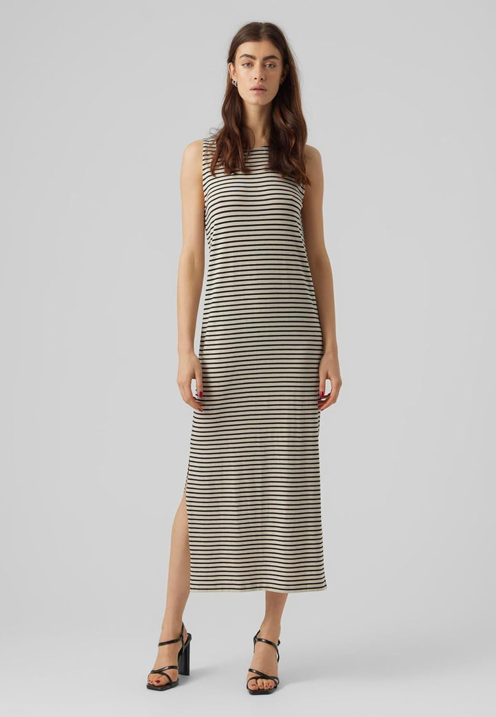 VERO MODA Female Kleid VMFIONA Langes Kleid L Birke/Streifen: Schwarz, L Birke/Streifen: Schwarz