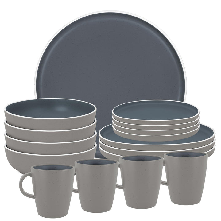 BRUNNER Camping-Geschirr-Set Melamin 2-4 Personen (12, 16 oder 36-teilig) Trilogy Dark - Stapelbar,