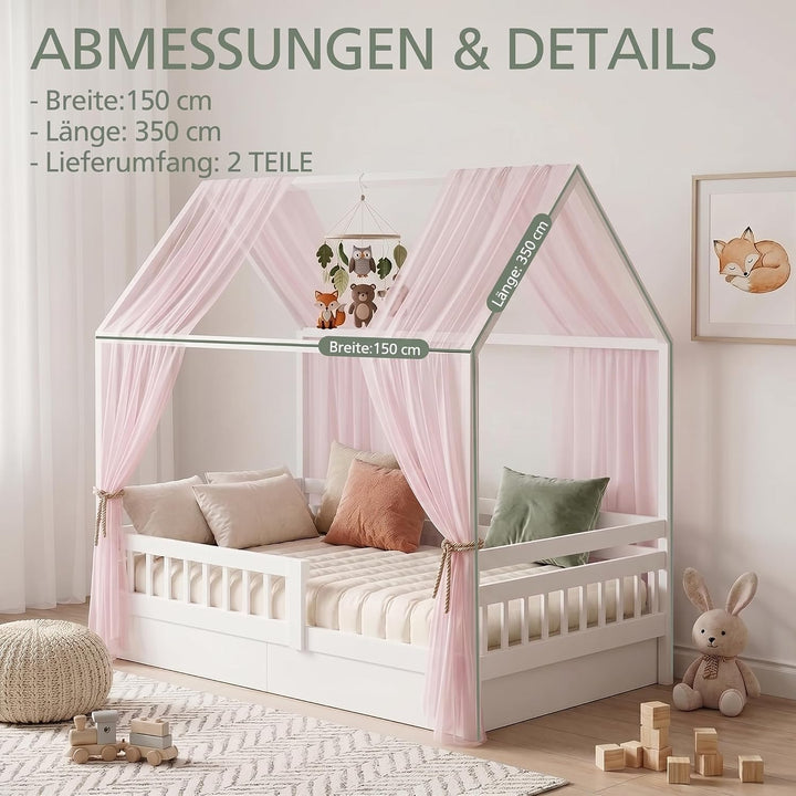 Hausbett Himmel 2er Set – Kinderbett Vorhänge für Hausbett, Montessori Kinderzimmer Deko, Betthimmel
