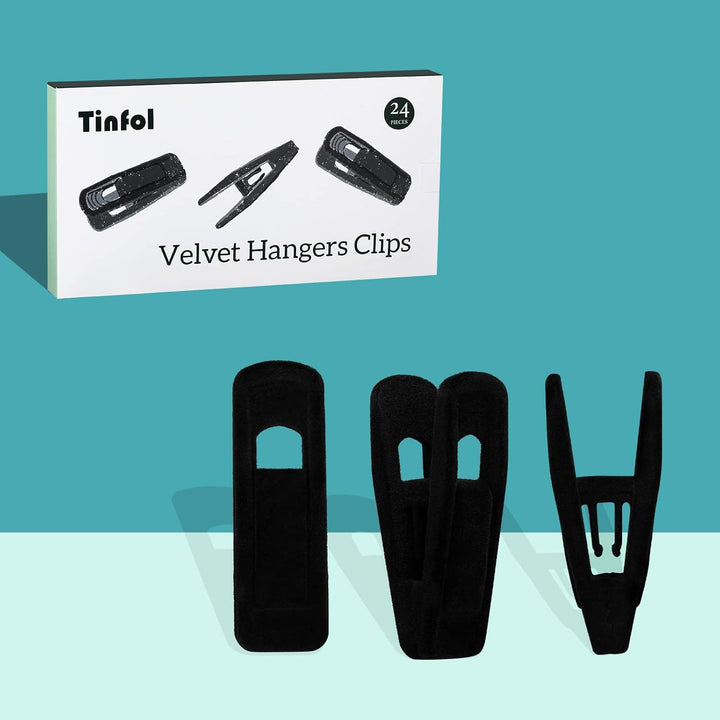 Tinfol Velvet Kleiderbügel Clips 24 Stück, Hosen Kleiderbügel Samt Clips, starker Finger beflockt Cl