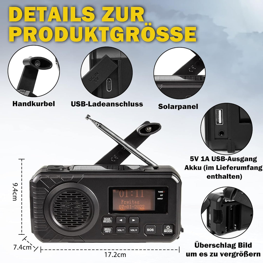 Radio Digital DAB/FM Batteria da 4000mAh Radio di Emergenza Solare Con Funzione di Ricarica Mobile U