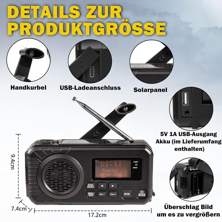Radio Digital DAB/FM Batteria da 4000mAh Radio di Emergenza Solare Con Funzione di Ricarica Mobile U
