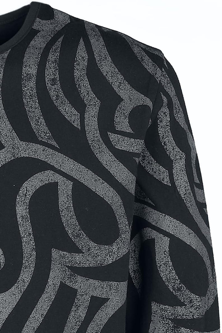 Black Premium by EMP Herren schwarzes Langarmshirt mit grossem Ornament M Schwarz, M Schwarz