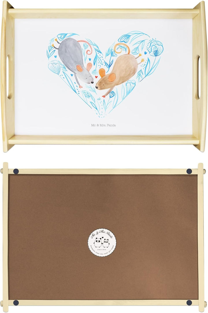 Mr. & Mrs. Panda Tablett Mäuse Herz - Geschenk, zu zweit, Liebespaar, Lieblingsmensch, Serviertablet