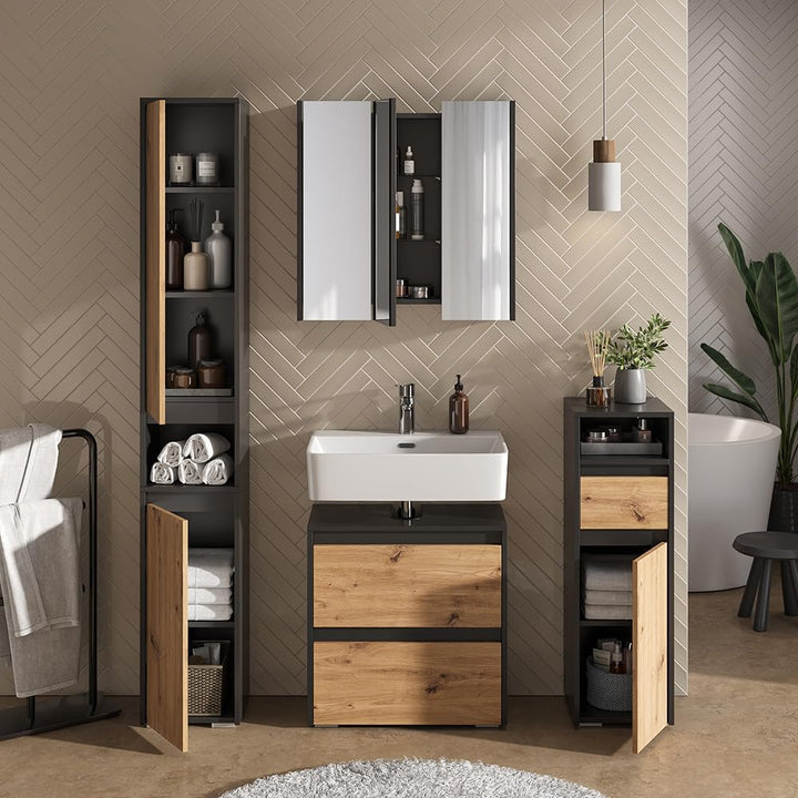 Vicco Midischrank Majest, Artisan, 30.2 x 96.3 cm mit Schublade und Tür, zur Aufbewahrung von Badute
