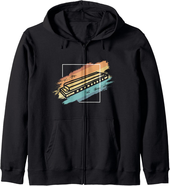 Harmonica Retro Sunset 80s Style Vintage French Harp Graphic Kapuzenjacke