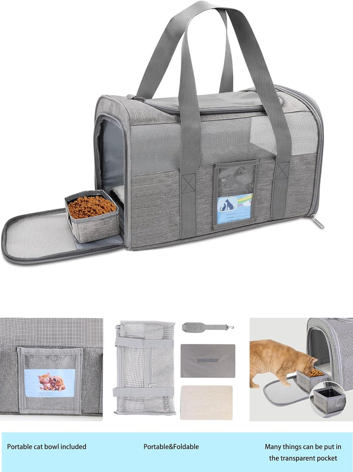 Transportbox Katze Hund,Tragbare atmungsaktive Reisetasche Airline Approved Faltbare Hundebox für Ha