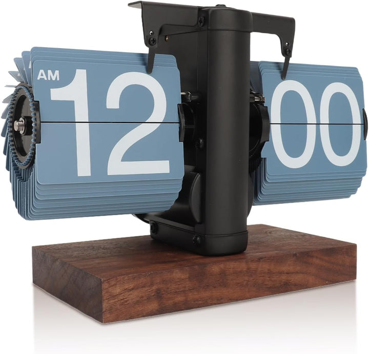 Digitale Flip-Down-Uhr, 12 Stunden Flip Uhr Retro mit Holzsockel und grosse Zahlenanzeige Tischuhr V