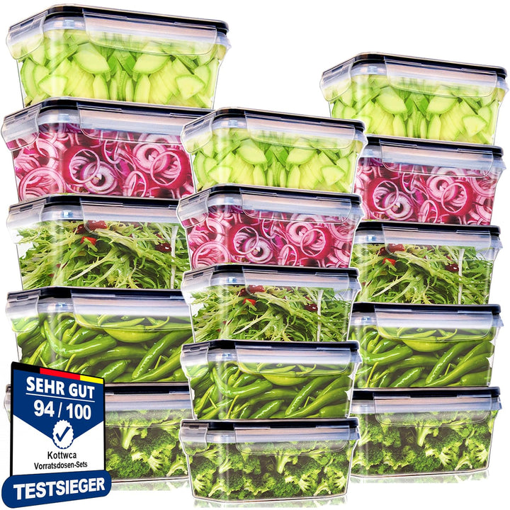 Kottwca Frischhaltedosen mit Deckel Set, 15 Stücke Grosse Kapazität Tupperdosen Set (5x0,5L+5x1,0L+5