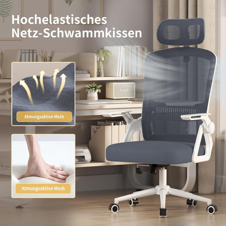naspaluro Ergonomischer Bürostuhl, Schreibtischstuhl für Homeoffice | Mit Lordosenstütze &amp; verstellb