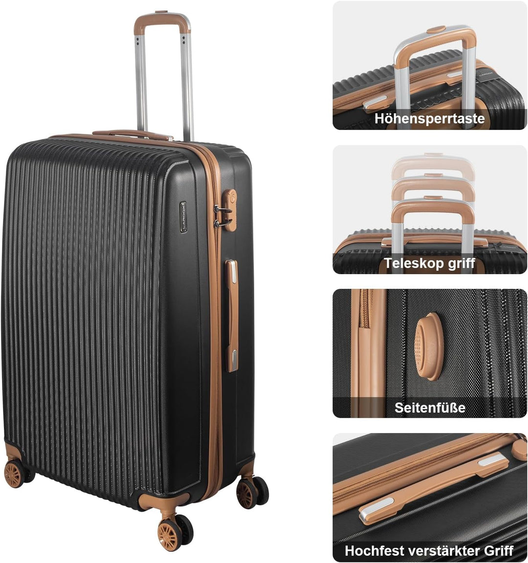 Hartschalenkoffer Set 3 Teilig, Kratzresistente Premium ABS-Hartschale, 55 64 74 cm, 360-Grad-Doppel