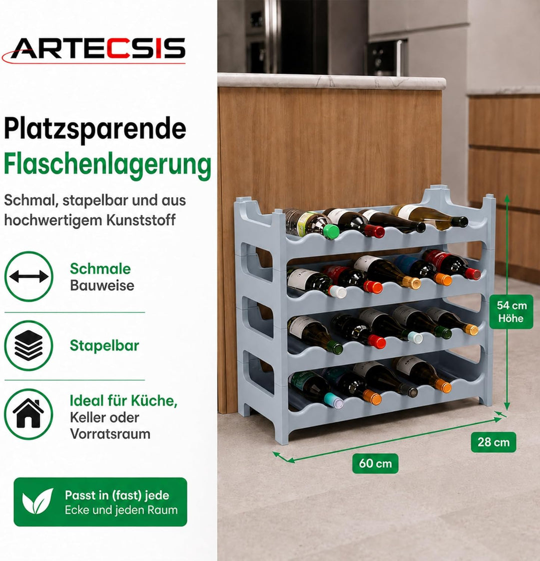 ARTECSIS® Weinregal stapelbar & modular erweiterbar Kunststoff für 24 Weinflaschen (betongrau) - Sta