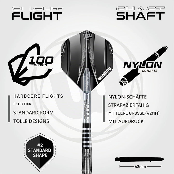 WINMAU Sniper 23 Gramm Professionelles Wolfram-Dart-Set mit Flights und Schäften (Shafts)