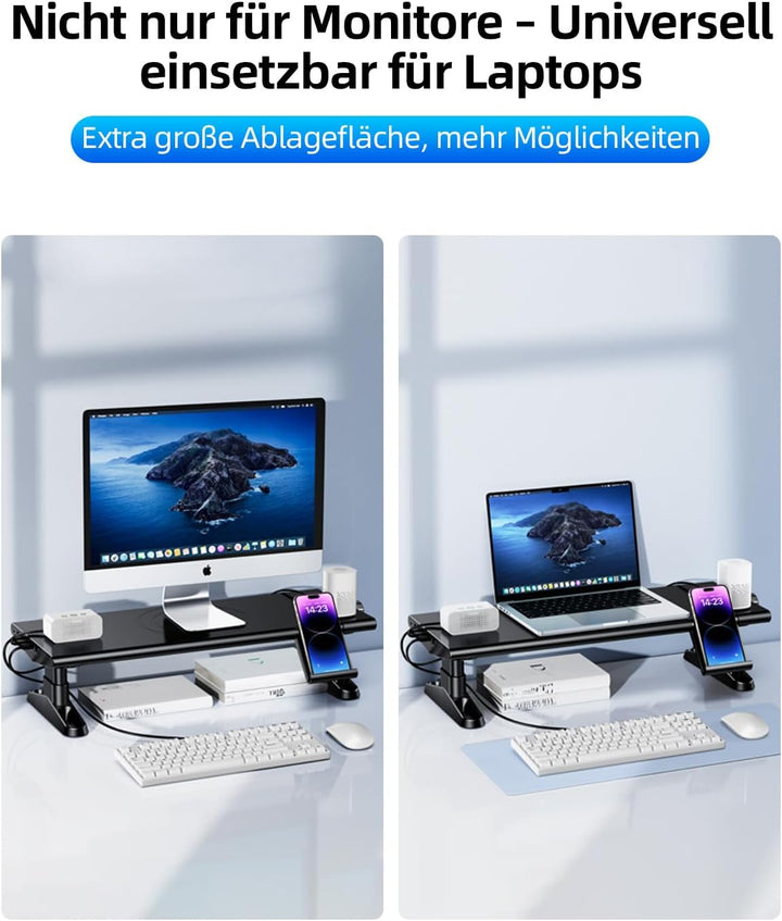 Monitorständer mit 6 USB C 3.0 Hub,HöHenverstellbar Monitor Erhöhung Schreibtisch Organizer Monitor