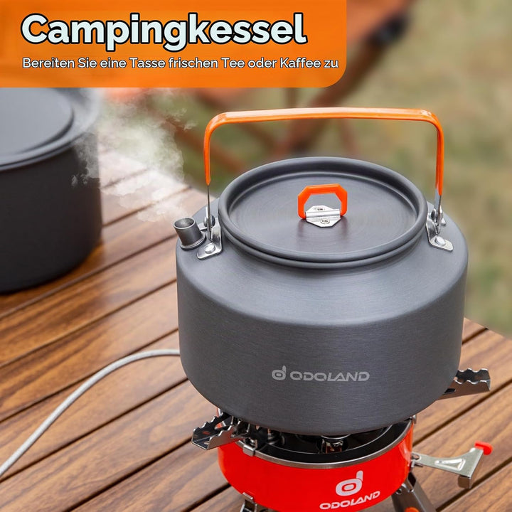 Odoland Camping Geschirr Set Outdoor Kochset mit Camping Topf, Teekessel und Bratpfanne, Kochgeschir