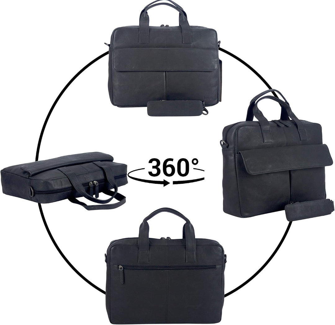 Sunsa Herren Leder Laptop Tasche, 14 Zoll Business Aktentasche. Schwarze grosse Handtasche Notebookt